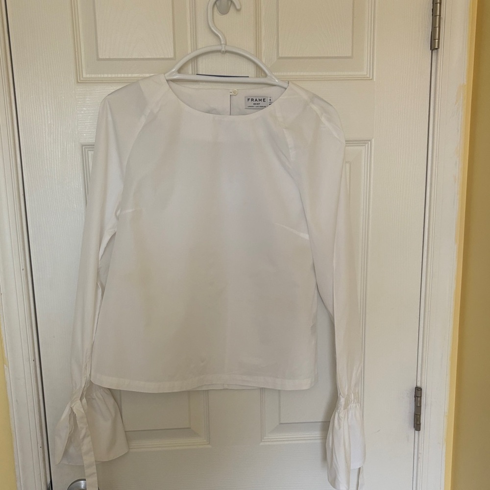Frame Denim White Long-Sleeve Tie-Cuff Top